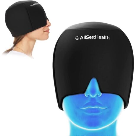 Migraine Relief Cap Ice Head Wrap Headache and Migraine Hat | Headache Relief with Hot/Cold Gel Head Ice Pack with Face and Eye Headache Mask Compress Black