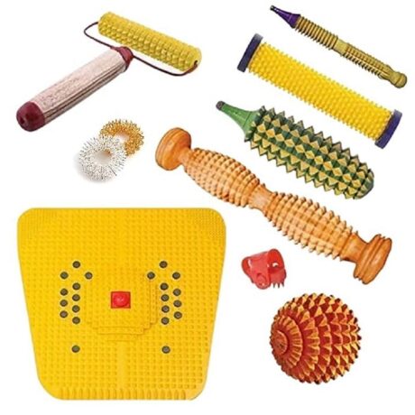 Acupressure Health Care Product ACS Acupro Health Care System ACS Wooden Foot Roller for Acupressure, Magnetic Pyramid Power Stress Mat Combo Kit Manual Massager (MultiColour)